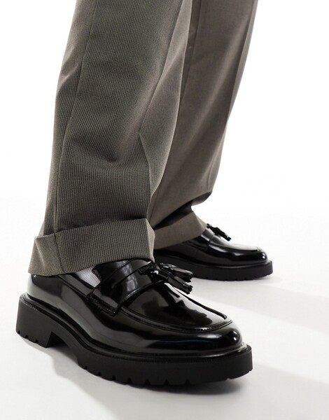  Asos Design Tassel Loafers In Black Faux Leather 