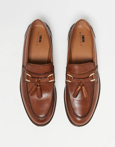  Asos Design Tassel Loafers In Tan Leather Brown 