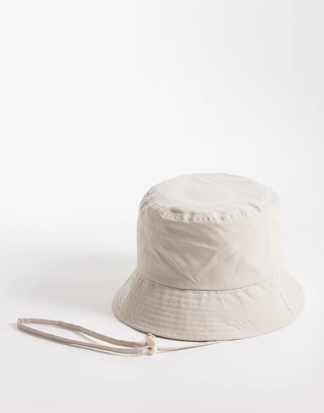  Asos Design Tech Bucket Hat In Stone Neutral 
