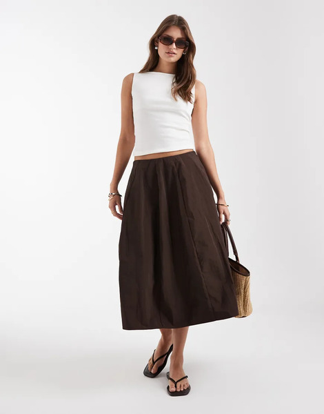  Asos Design Techy Volume Circle Skirt In Chocolate Neutral 