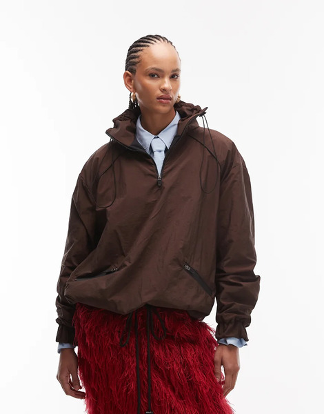 Asos Design Techy Windbreaker Jacket In Chocolate Brown 