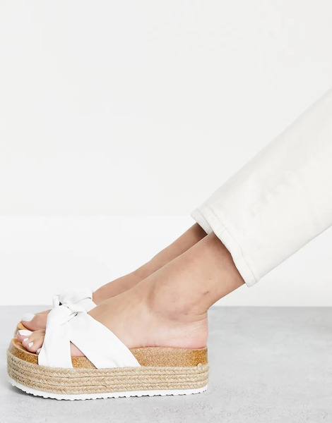  Asos Design Teegan Knotted Flatform Sandals In White 