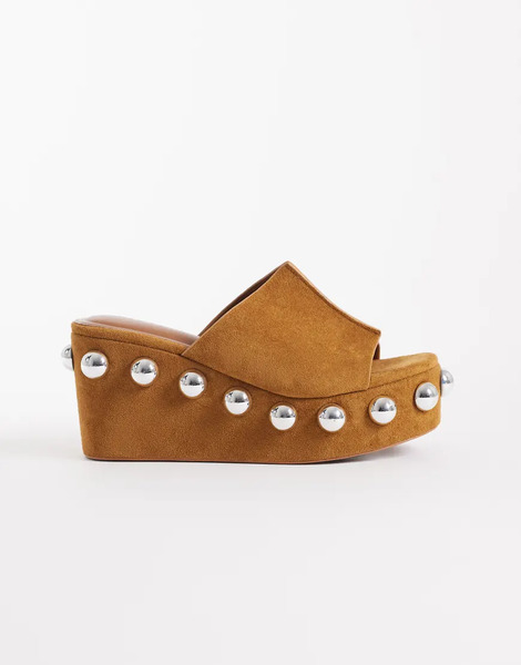  Asos Design Tessa Wedges With Oversized Studs In Sand Neutral 