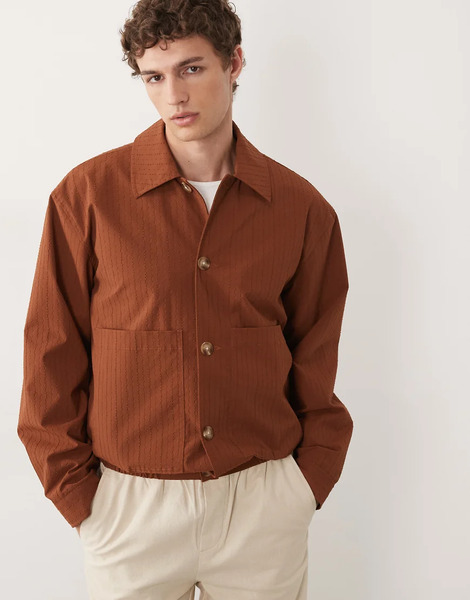  Asos Design Textured Harrington In Rust 