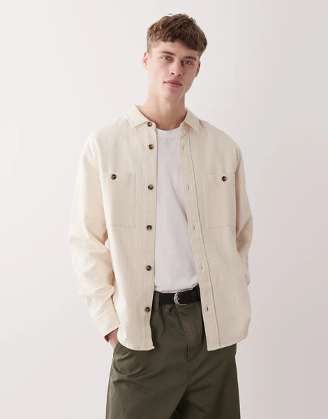  Asos Design Textured Overshirt In Beige Neutral 