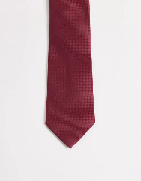  Asos Design Textured Satin Tie In Burgundy Red 