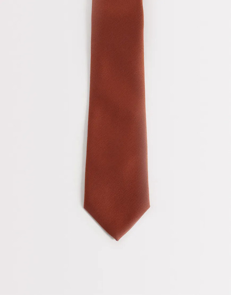  Asos Design Textured Satin Tie In Burnt Orange 