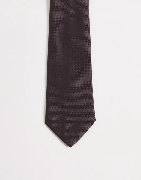  Asos Design Textured Satin Tie In Dark Brown 