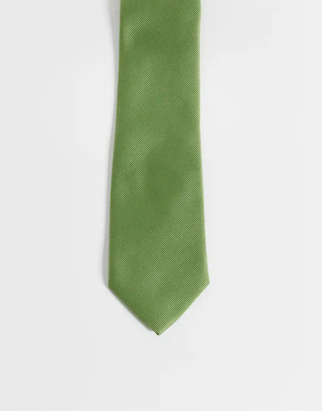  Asos Design Textured Satin Tie In Green 