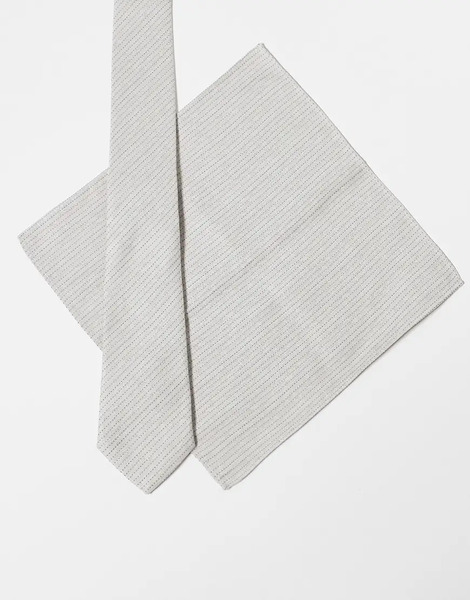  Asos Design Textured Tie And Pocket Square In Stone Neutral 