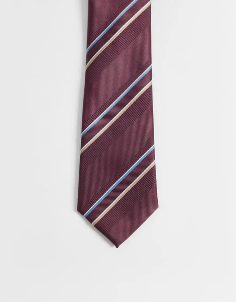  Asos Design Thin Stripe Rugby Tie In Burgundy Red 