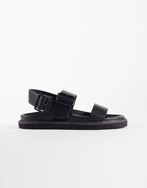  Asos Design Three Strap Sandals With Buckles In Black 