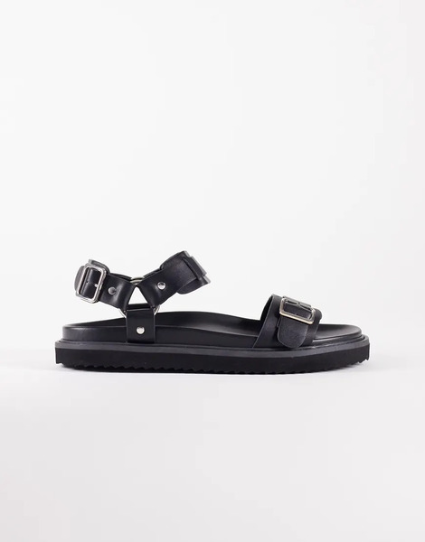  Asos Design Three Strap Sandals With Metal Hardware In Black 
