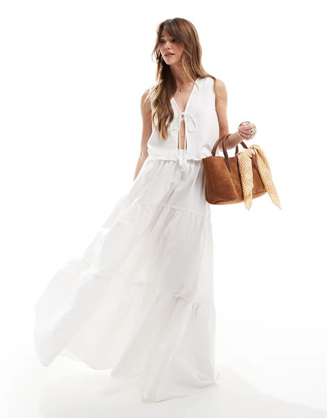  Asos Design Tiered Boho Maxi Skirt In White 