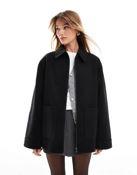  Asos Design Top Collar Harrington Jacket In Black 