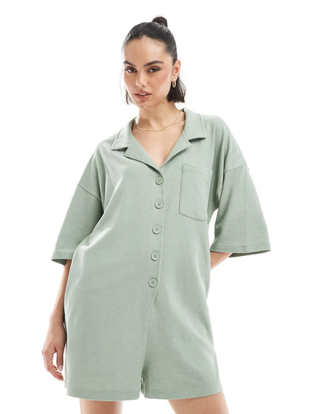  Asos Design Towling T Shirt Romper In Sage Green 