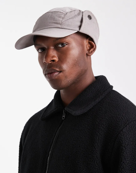  Asos Design Trapper Cap In Grey Ripstop Neutral 