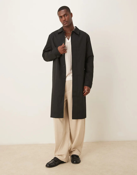  Asos Design Trench Coat In Black 