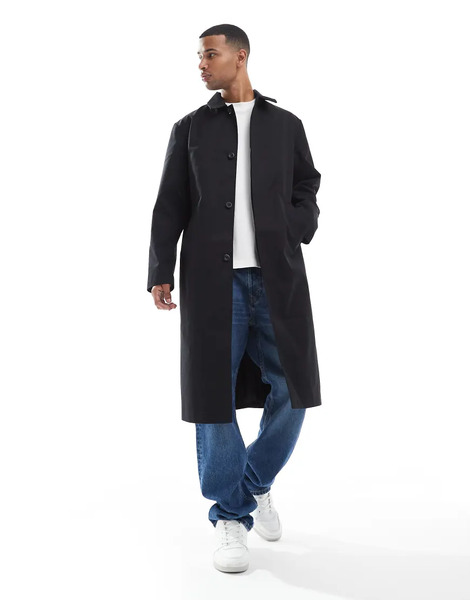  Asos Design Trench Coat In Black 