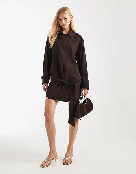  Asos Design Trench Mini Dress In Chocolate Brown 