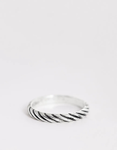  Asos Design Twisted Band Ring In Burnished Silver 
