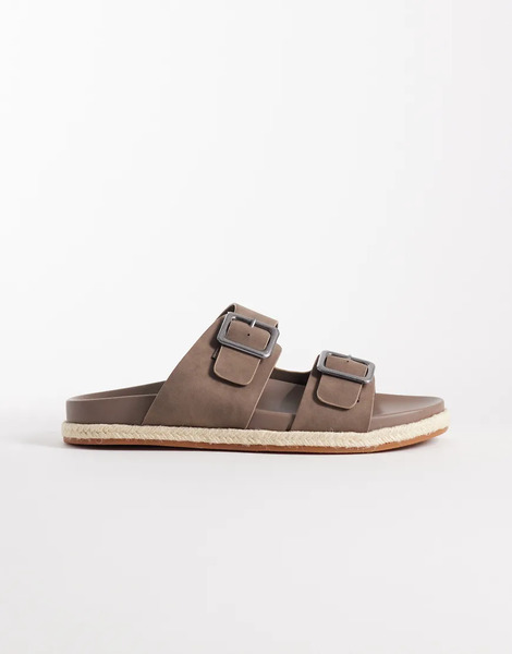  Asos Design Two Strap Sandal With Buckles In Mole Brown 