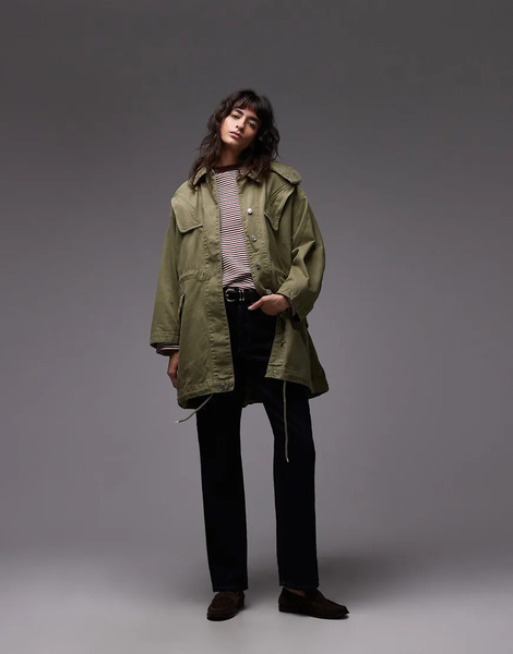  Asos Design Ultimate Lightweight Washed Parka In Khaki Green 