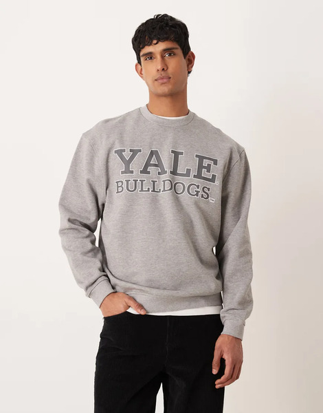  Asos Design Unisex Relaxed Sweat With Yale Print In Grey Marl 