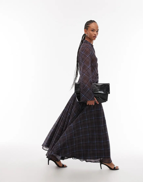  Asos Design Volume Maxi Skirt In Check Multi 