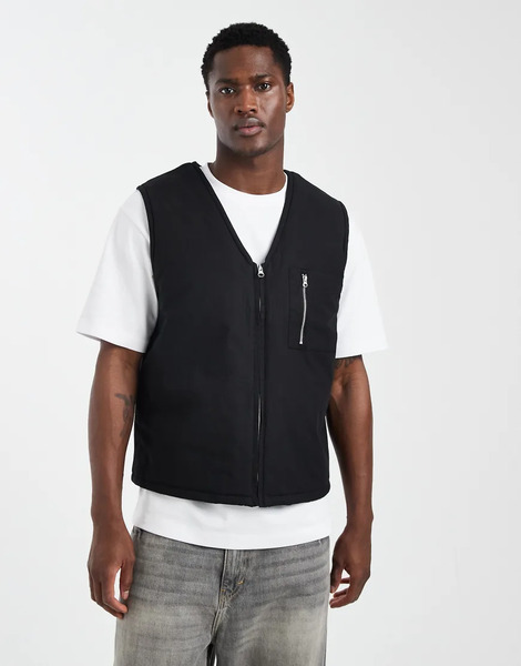  Asos Design Wadded Gilet With Quilting In Black 
