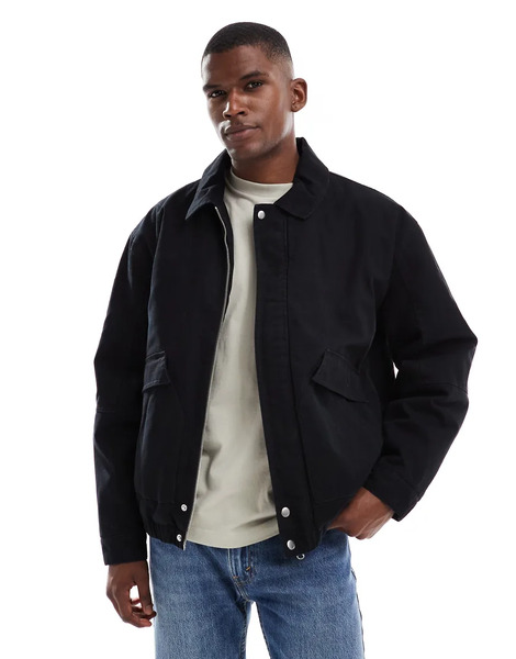  Asos Design Washed Bomber Jacket In Black 