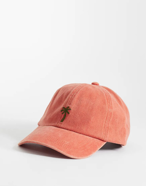  Asos Design Washed Palm Tree Graphic Baseball Cap In Orange 