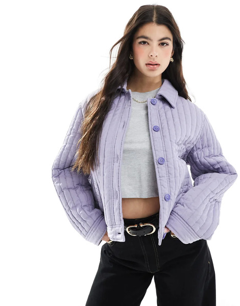  Asos Design Washed Quilted Shacket In Lilac Blue 