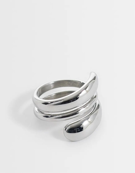  Asos Design Waterproof Stainless Steel Double Wraparound Ring In Silver 