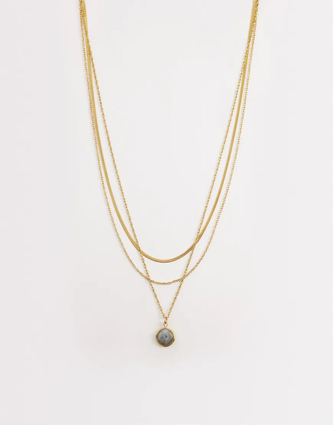  Asos Design Waterproof Stainless Steel Multi Row Necklace With Stone Set And Chain Detailing In Gold Tone 