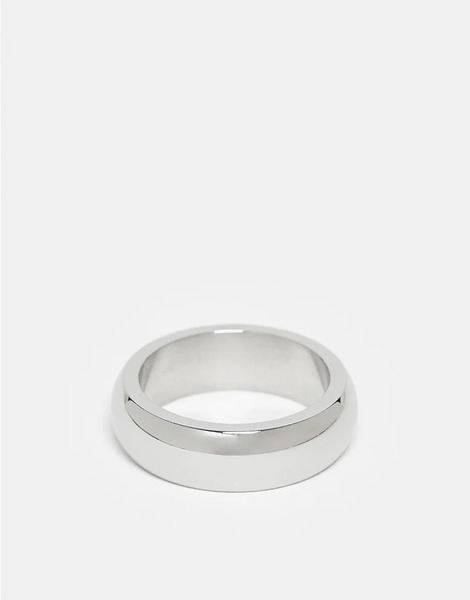  Asos Design Waterproof Stainless Steel Plain Band Ring In Silver 