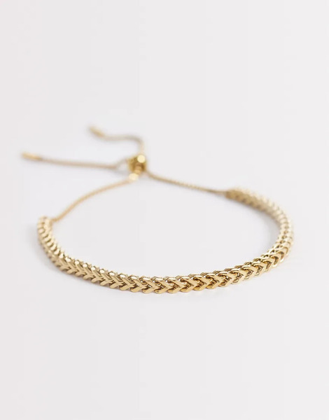  Asos Design Waterproof Stainless Steel Square Box Chain Puller Bracelet In Gold 