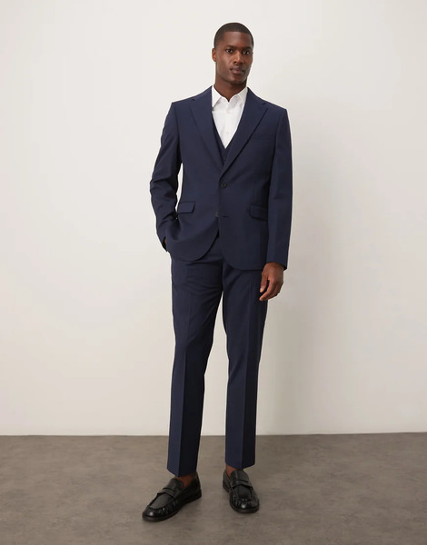  Asos Design Wedding Slim Suit Jacket In Navy Pinstripe 