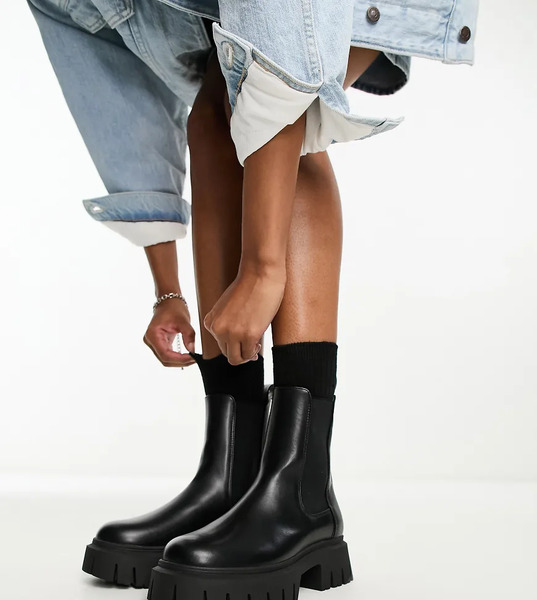  Asos Design Wide Fit Anthem Chunky Chelsea Boots In Black 