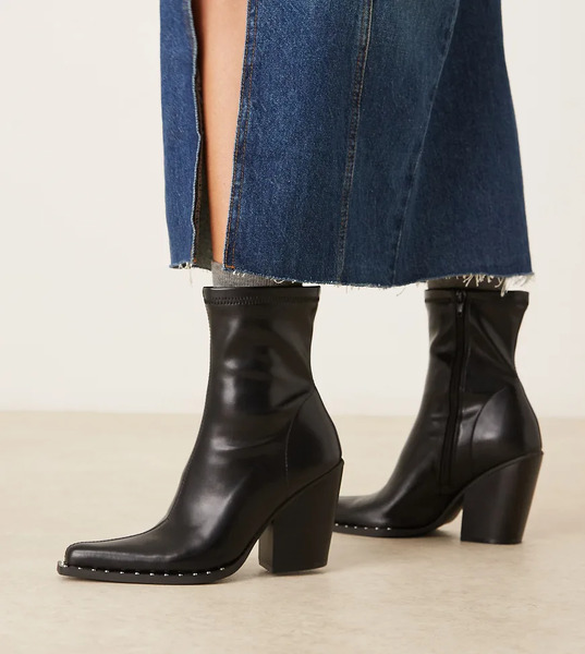  Asos Design Wide Fit Emrys Western Sock Ankle Boots In Black 
