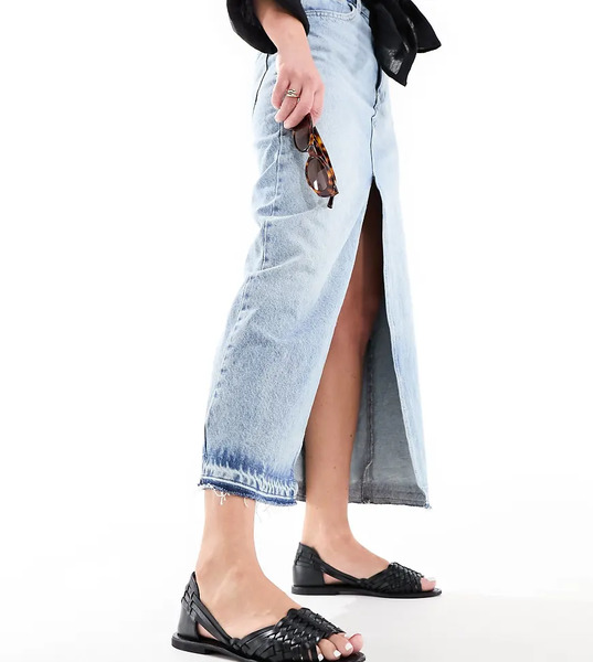  Asos Design Wide Fit Francis Leather Woven Flat Sandals In Black 