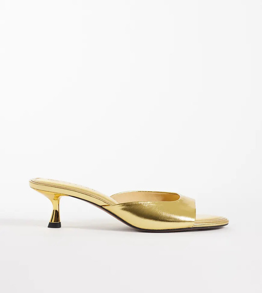  Asos Design Wide Fit High Five Kitten Heel Mules In Gold 