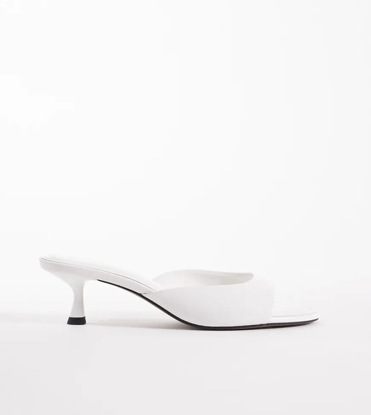  Asos Design Wide Fit High Five Kitten Heel Mules In White 