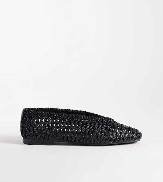  Asos Design Wide Fit Lioness Weave Ballets In Black 