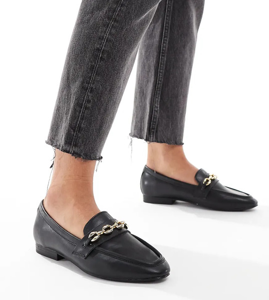  Asos Design Wide Fit Macaroon Chain Loafer In Black 
