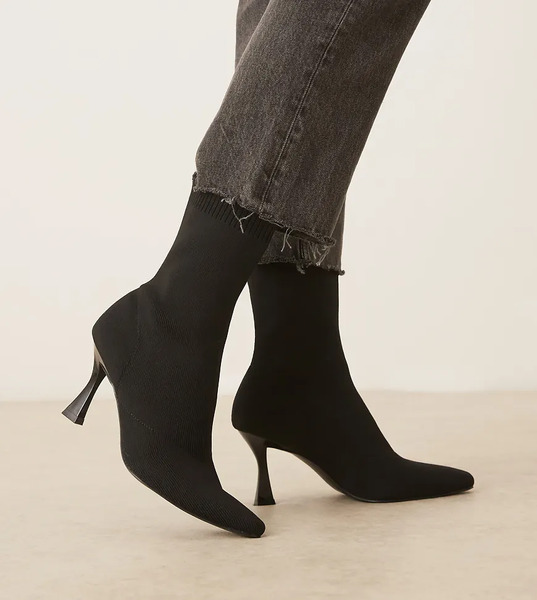  Asos Design Wide Fit Reagan Chisel Toe Sock Boots In Black Knit 
