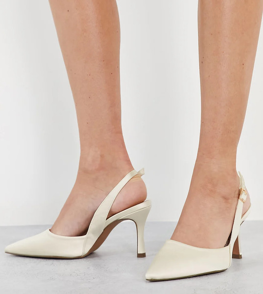  Asos Design Wide Fit Samber Slingback Stiletto Heels In Ivory White 