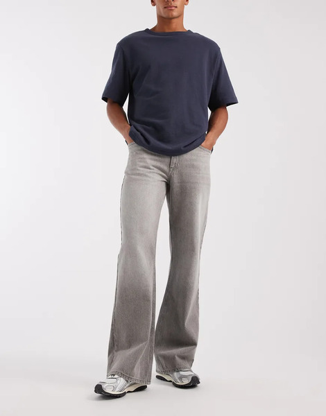  Asos Design Wide Flare Jeans In Washed Grey 