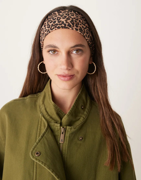  Asos Design Wide Jersey Headband In Leopard Print Brown 