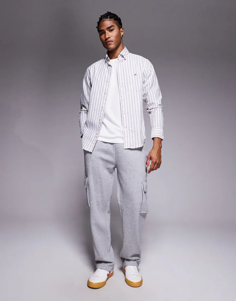  Asos Design Wide Leg Cargo Jogger In Grey Marl 